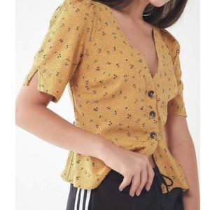 URBAN OUTFITTERS Mustard Yellow Floral KELSEY Top